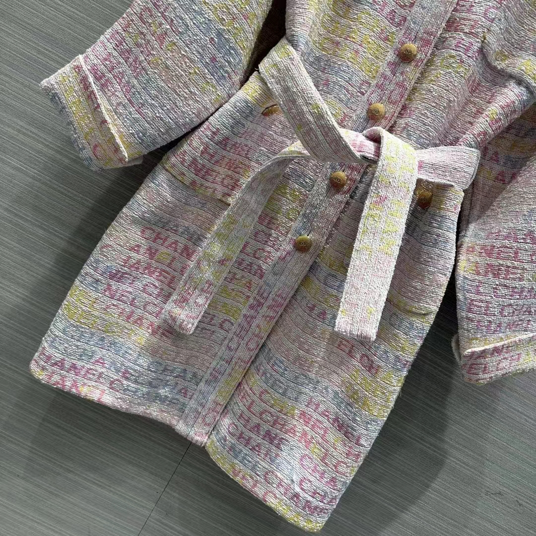 Chanel Women CC Coat Embroidered Cotton Wool Tweed Pink Yellow Ecru Blue Ref.  P76296 V68251 NS965