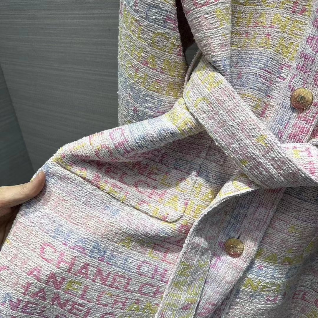 Chanel Women CC Coat Embroidered Cotton Wool Tweed Pink Yellow Ecru Blue Ref.  P76296 V68251 NS965