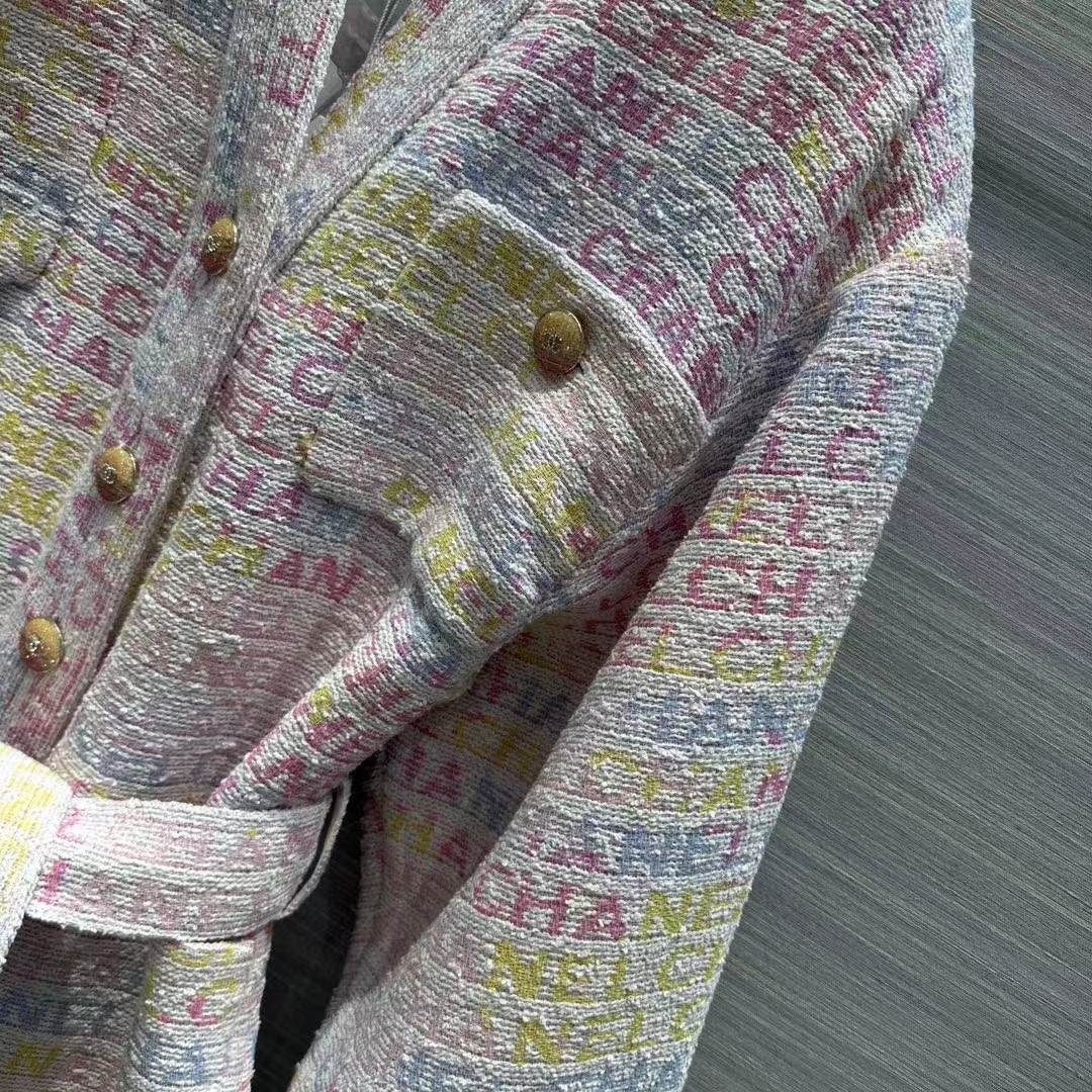 Chanel Women CC Coat Embroidered Cotton Wool Tweed Pink Yellow Ecru Blue Ref.  P76296 V68251 NS965