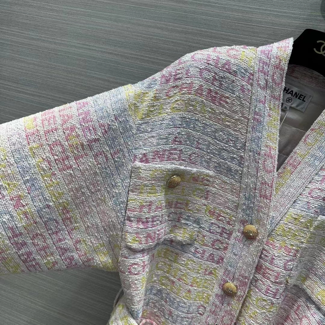 Chanel Women CC Coat Embroidered Cotton Wool Tweed Pink Yellow Ecru Blue Ref.  P76296 V68251 NS965