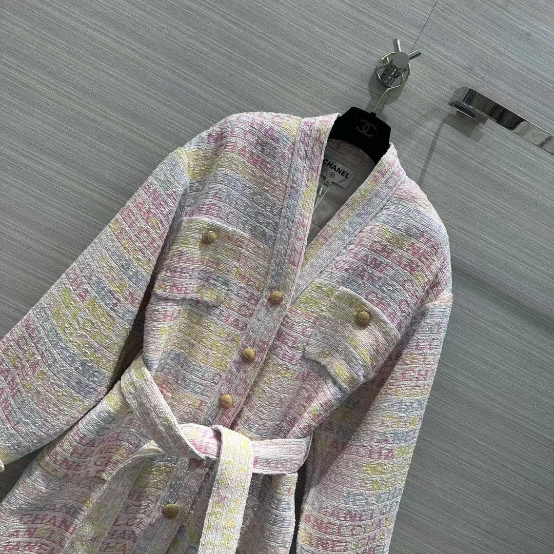 Chanel Women CC Coat Embroidered Cotton Wool Tweed Pink Yellow Ecru Blue Ref.  P76296 V68251 NS965