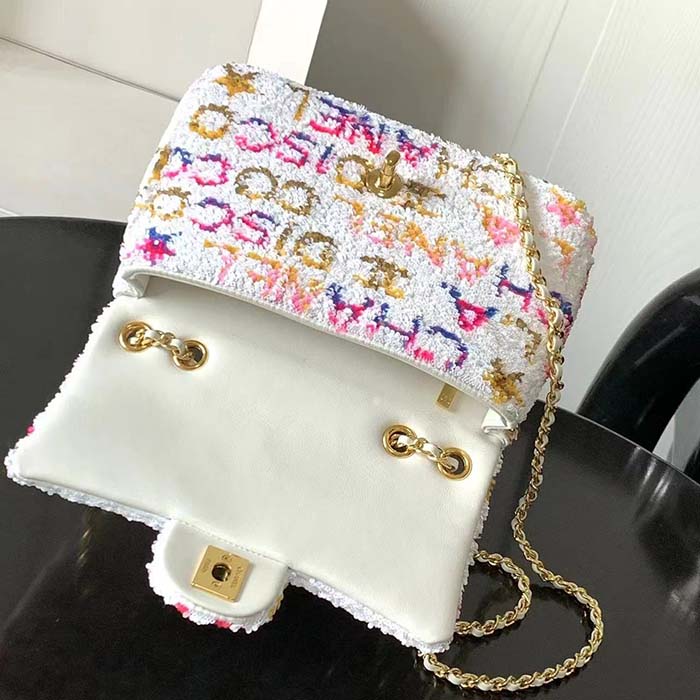 Chanel Women CC Small Flap Bag Sequins Gold-Tone Metal White Yellow Pink Blue