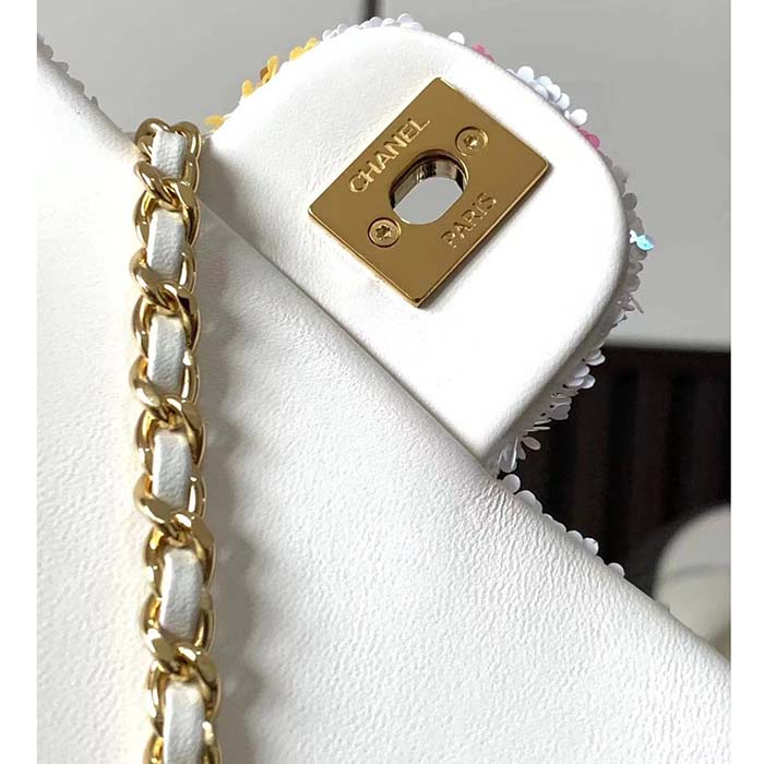 Chanel Women CC Small Flap Bag Sequins Gold-Tone Metal White Yellow Pink Blue