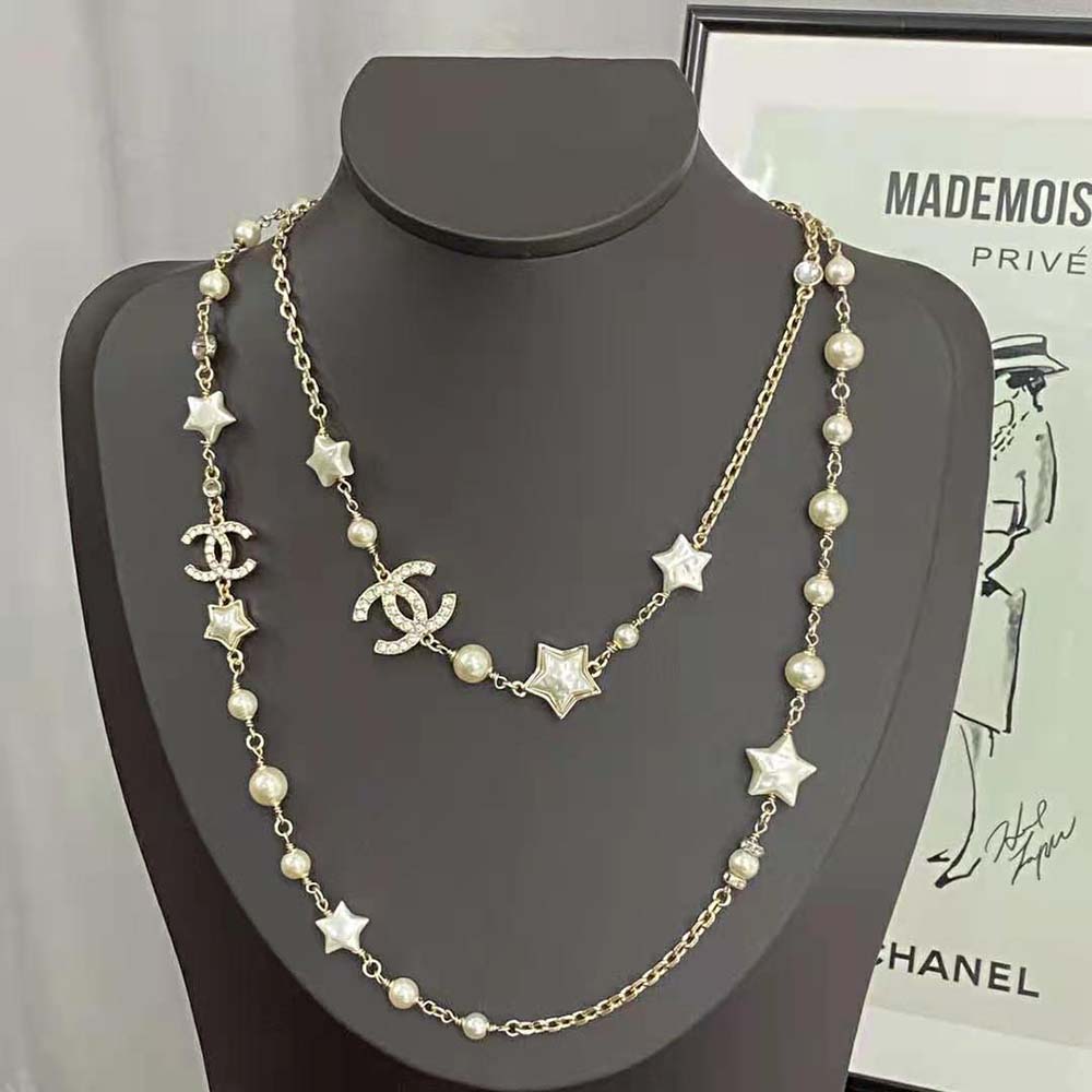 Chanel Women Long Necklace in Metal Resin Glass Pearls and Strass
