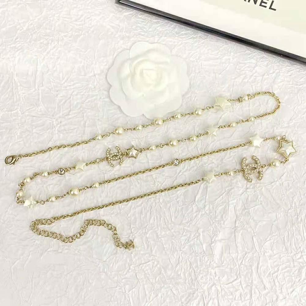 Chanel Women Long Necklace in Metal Resin Glass Pearls and Strass