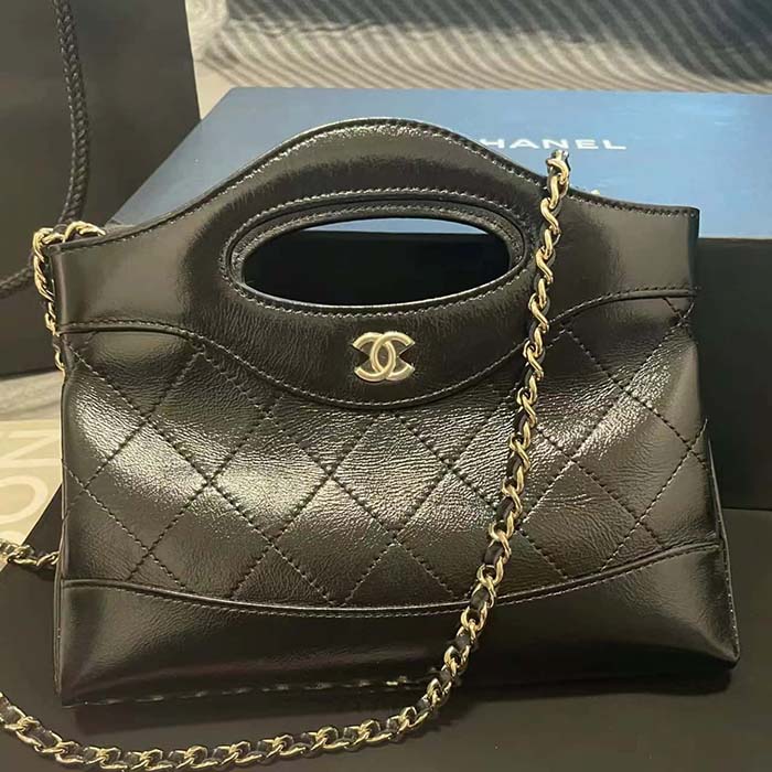 Chanel Women Small Shopping Bag in Aged Calfskin Leather-Black
