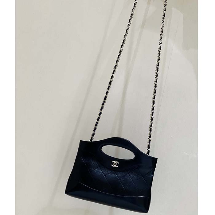 Chanel Women Small Shopping Bag in Aged Calfskin Leather-Black