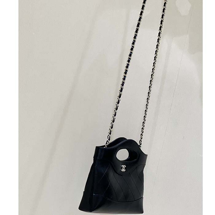 Chanel Women Small Shopping Bag in Aged Calfskin Leather-Black