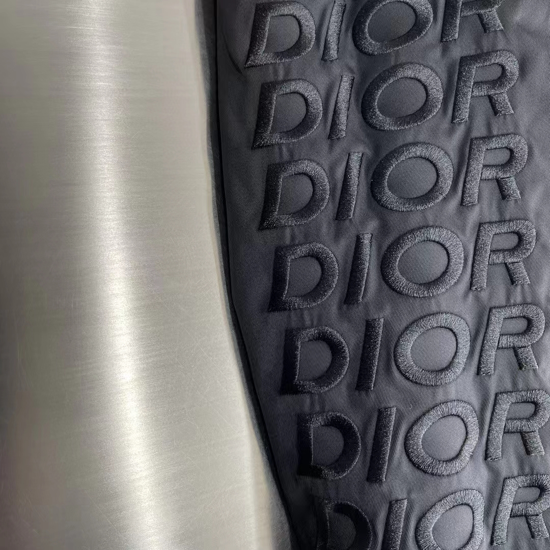Dior Women CD Bomber Jacket Black Technical Twill Front Snap Closure Piped Side Pockets