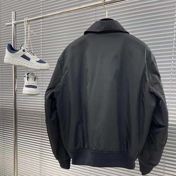 Dior Women CD Bomber Jacket Black Technical Twill Front Snap Closure Piped Side Pockets