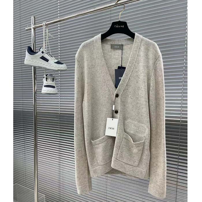 Dior Men CD Christian Dior Couture Cardigan Beige Cashmere Jersey