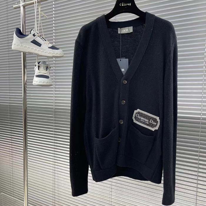 Dior Men CD Christian Dior Couture Cardigan Black Cashmere Jersey