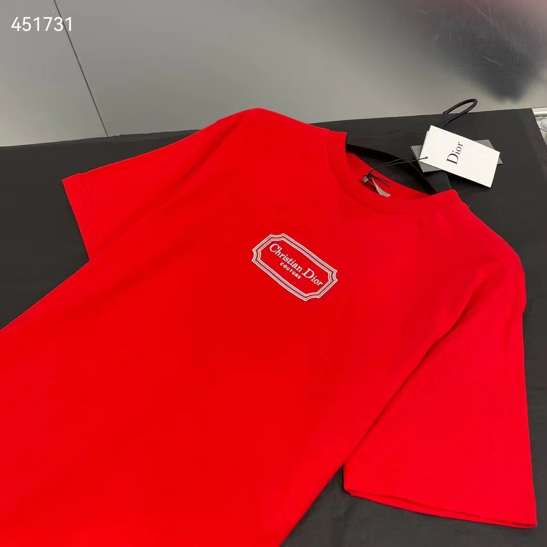 Dior Men CD Christian Dior Couture Relaxed-Fit T-Shirt Red Organic Cotton Jersey Reference 413J696C0554_C380