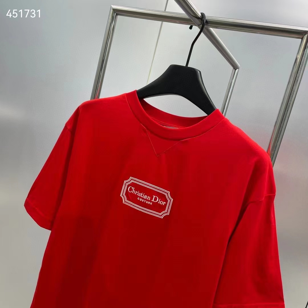 Dior Men CD Christian Dior Couture Relaxed-Fit T-Shirt Red Organic Cotton Jersey Reference 413J696C0554_C380