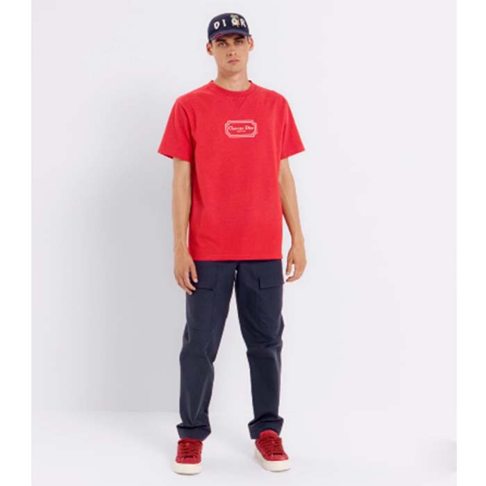 Dior Men CD Christian Dior Couture Relaxed-Fit T-Shirt Red Organic Cotton Jersey Reference 413J696C0554_C380