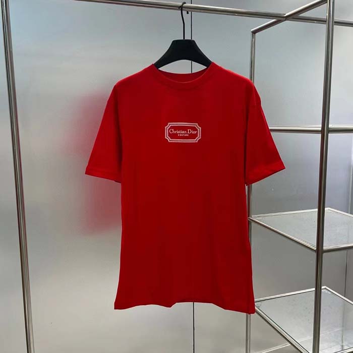 Dior Men CD Christian Dior Couture Relaxed-Fit T-Shirt Red Organic Cotton Jersey Reference 413J696C0554_C380