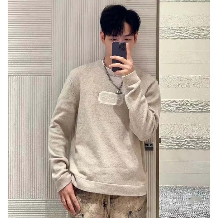 Dior Men CD Christian Dior Couture Sweater Beige Cashmere Jersey