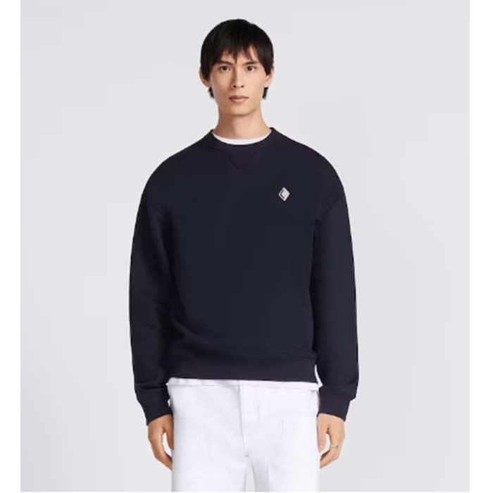 Dior Men CD Diamond Oversized Sweatshirt Navy Blue Organic Cotton Fleece