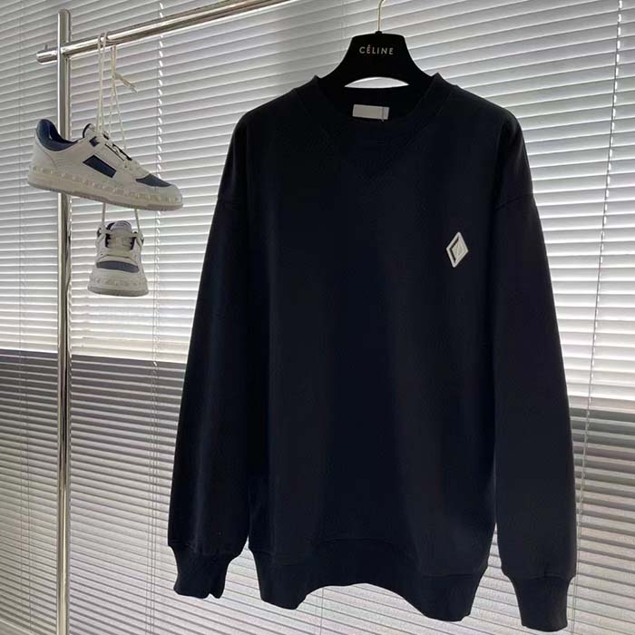 Dior Women CD Diamond Oversized Sweatshirt Navy Blue Organic Cotton Fleece