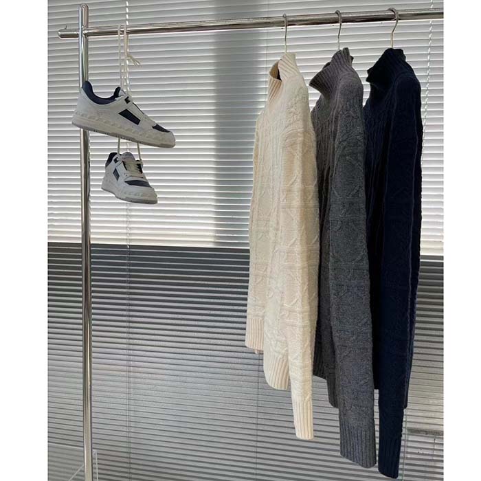 Dior Men CD Dior Icons Sweater Gray Cashmere Knit Stand Collar All-Over Cannage Motif