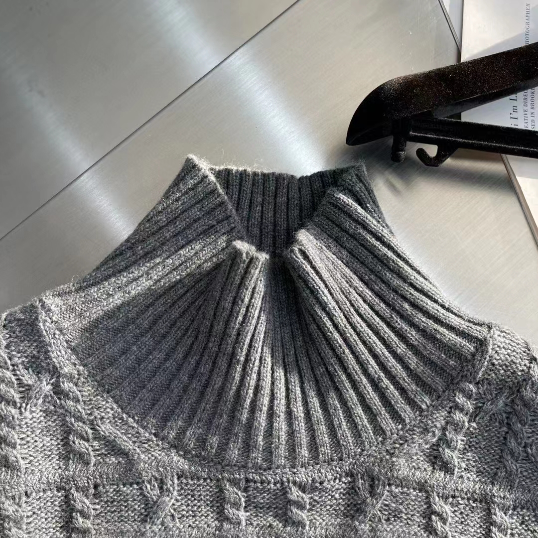 Dior Men CD Dior Icons Sweater Gray Cashmere Knit Stand Collar All-Over Cannage Motif