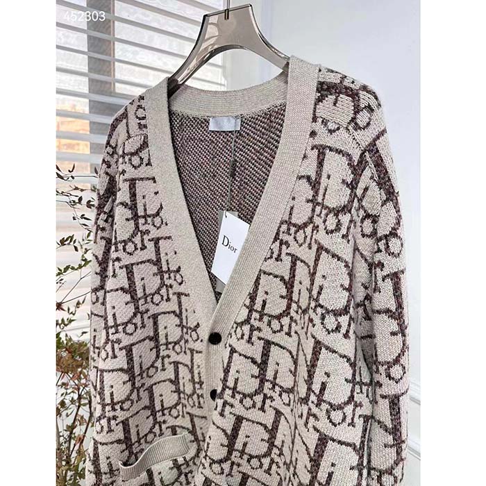 Dior Women CD Dior Oblique Cardigan Beige Brown Wool Jacquard Reference: 213M233AT662_C187