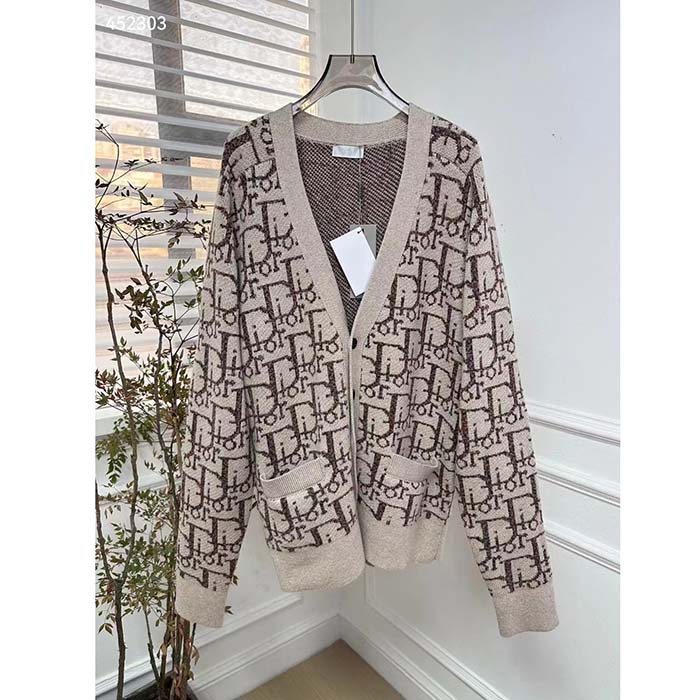 Dior Men CD Dior Oblique Cardigan Beige Brown Wool Jacquard Reference: 213M233AT662_C187