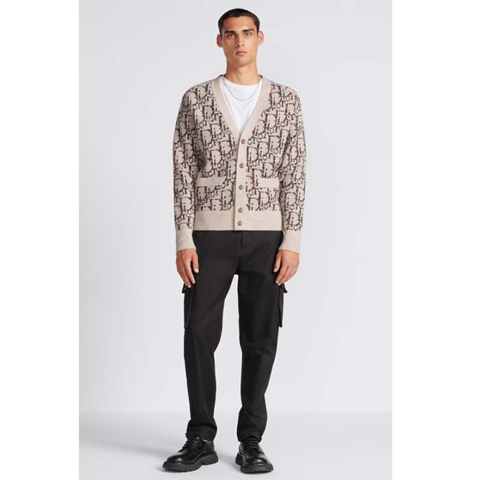 Dior Men CD Dior Oblique Cardigan Beige Brown Wool Jacquard Reference: 213M233AT662_C187