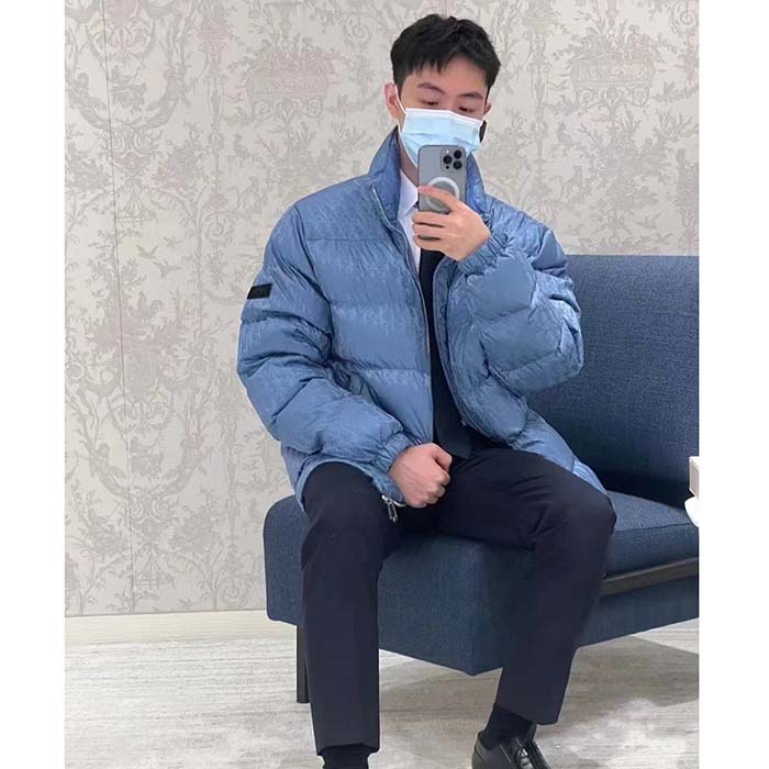 Dior Men CD Dior Oblique Down Jacket Blue Technical Jacquard