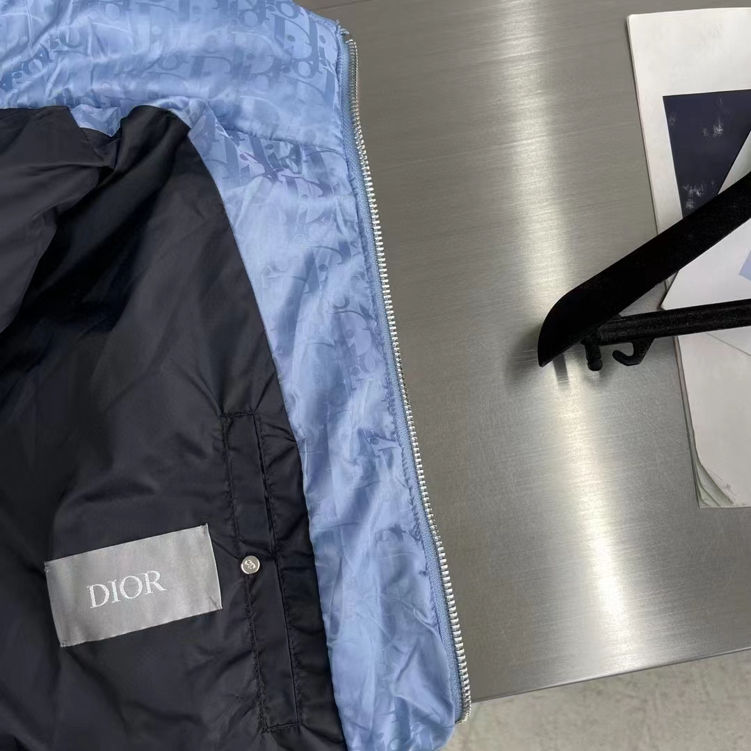 Dior Women CD Dior Oblique Down Jacket Blue Technical Jacquard