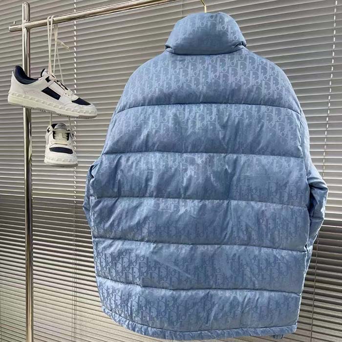 Dior Men CD Dior Oblique Down Jacket Blue Technical Jacquard