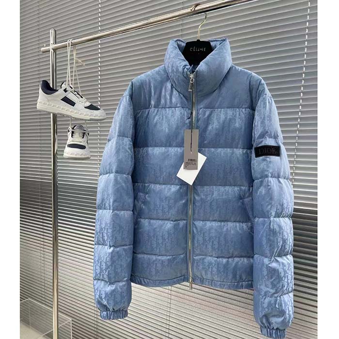 Dior Men CD Dior Oblique Down Jacket Blue Technical Jacquard