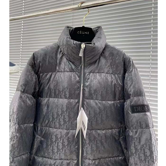 Dior Men CD Dior Oblique Down Jacket Grey Technical Jacquard
