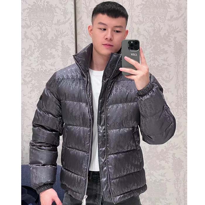 Dior Men CD Dior Oblique Down Jacket Grey Technical Jacquard