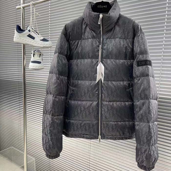 Dior Men CD Dior Oblique Down Jacket Grey Technical Jacquard