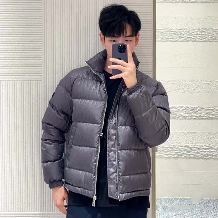 Dior Men CD Dior Oblique Down Jacket Grey Technical Jacquard