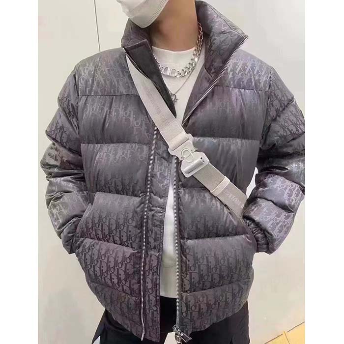Dior Men CD Dior Oblique Down Jacket Grey Technical Jacquard