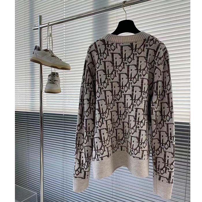 Dior Women CD Dior Oblique Sweater Beige Brown Wool Jacquard