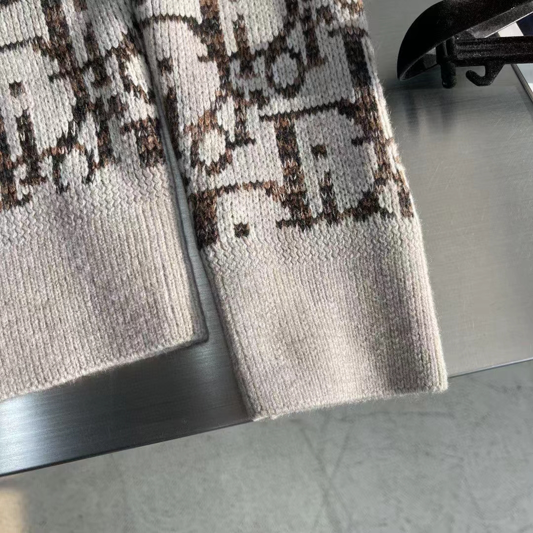 Dior Women CD Dior Oblique Sweater Beige Brown Wool Jacquard