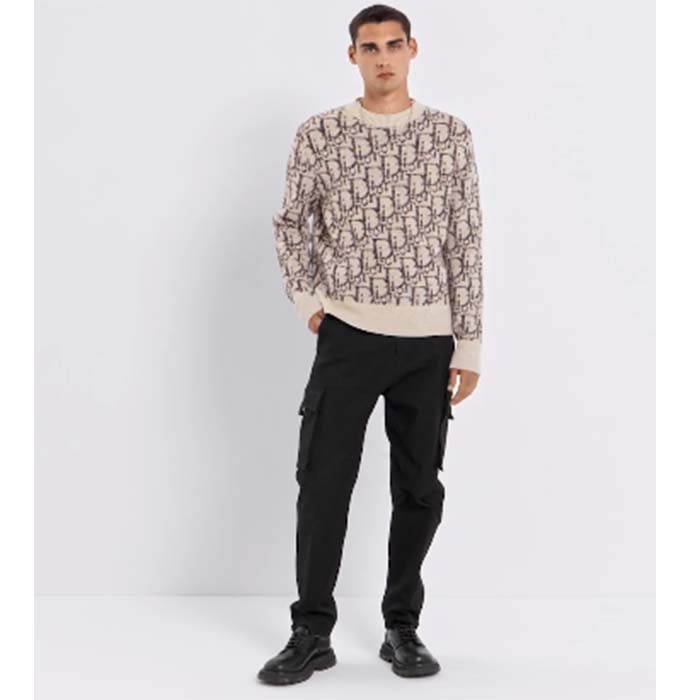 Dior Men CD Dior Oblique Sweater Beige Brown Wool Jacquard