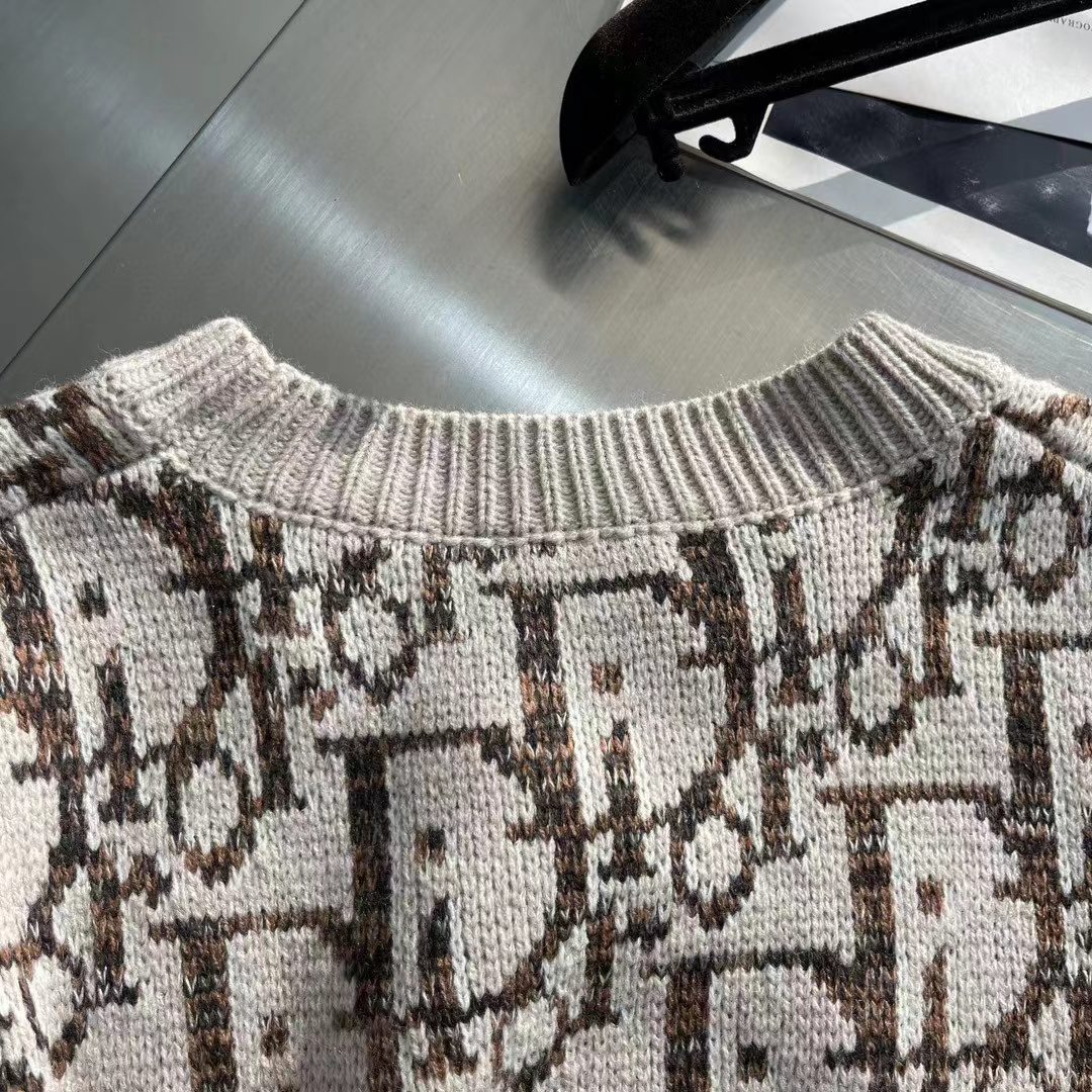 Dior Women CD Dior Oblique Sweater Beige Brown Wool Jacquard