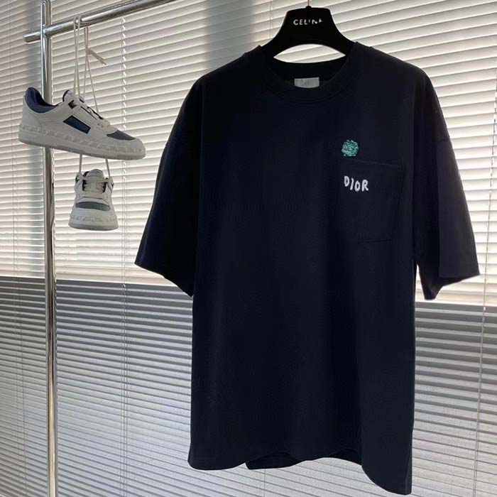 Dior Women CD Dior Otani Workshop Relaxed-Fit T-Shirt Navy Blue Slub Cotton Jersey