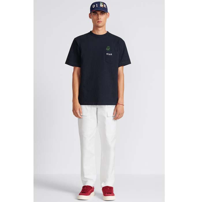 Dior Men CD Dior Otani Workshop Relaxed-Fit T-Shirt Navy Blue Slub Cotton Jersey