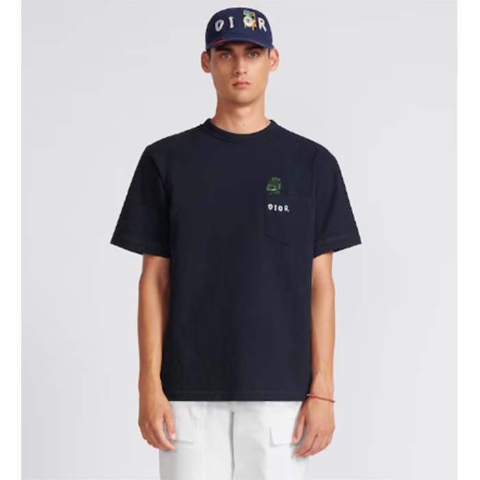 Dior Men CD Dior Otani Workshop Relaxed-Fit T-Shirt Navy Blue Slub Cotton Jersey