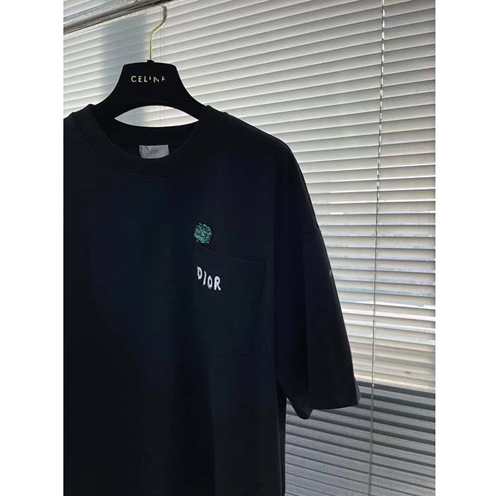 Dior Women CD Dior Otani Workshop Relaxed-Fit T-Shirt Navy Blue Slub Cotton Jersey