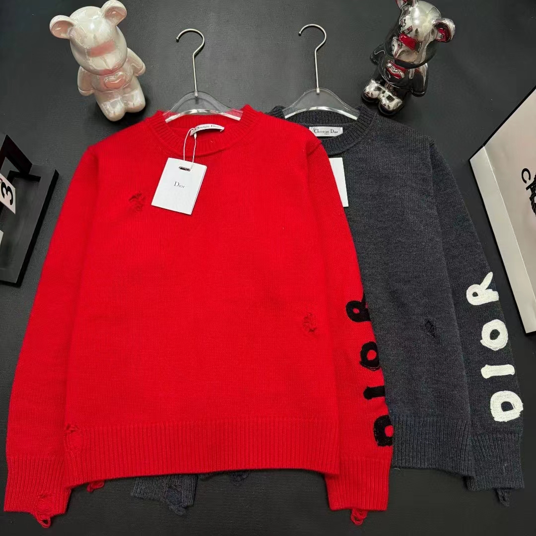 Dior Women CD Dior Otani Workshop Sweater Red Wool Cashmere Jersey