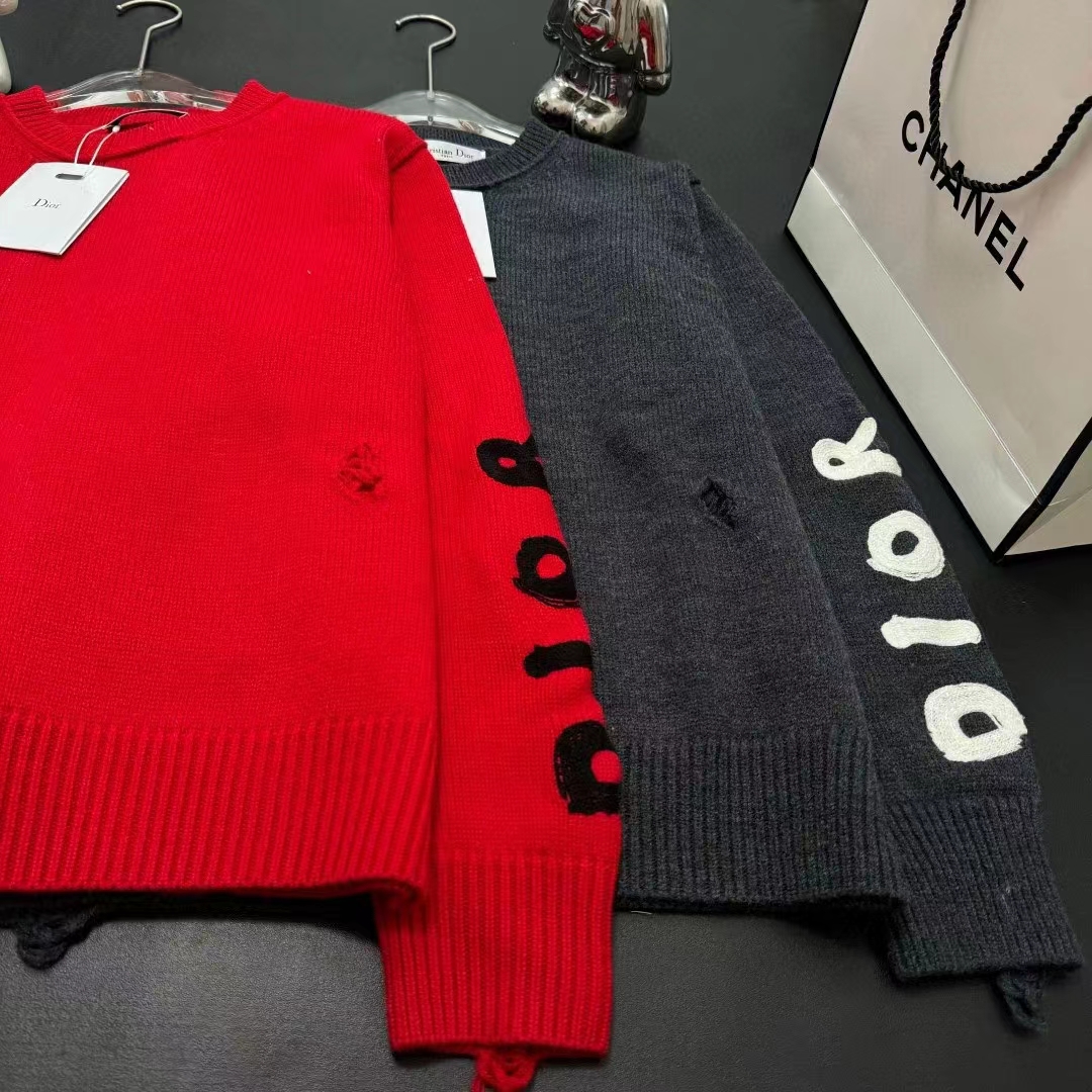 Dior Women CD Dior Otani Workshop Sweater Red Wool Cashmere Jersey