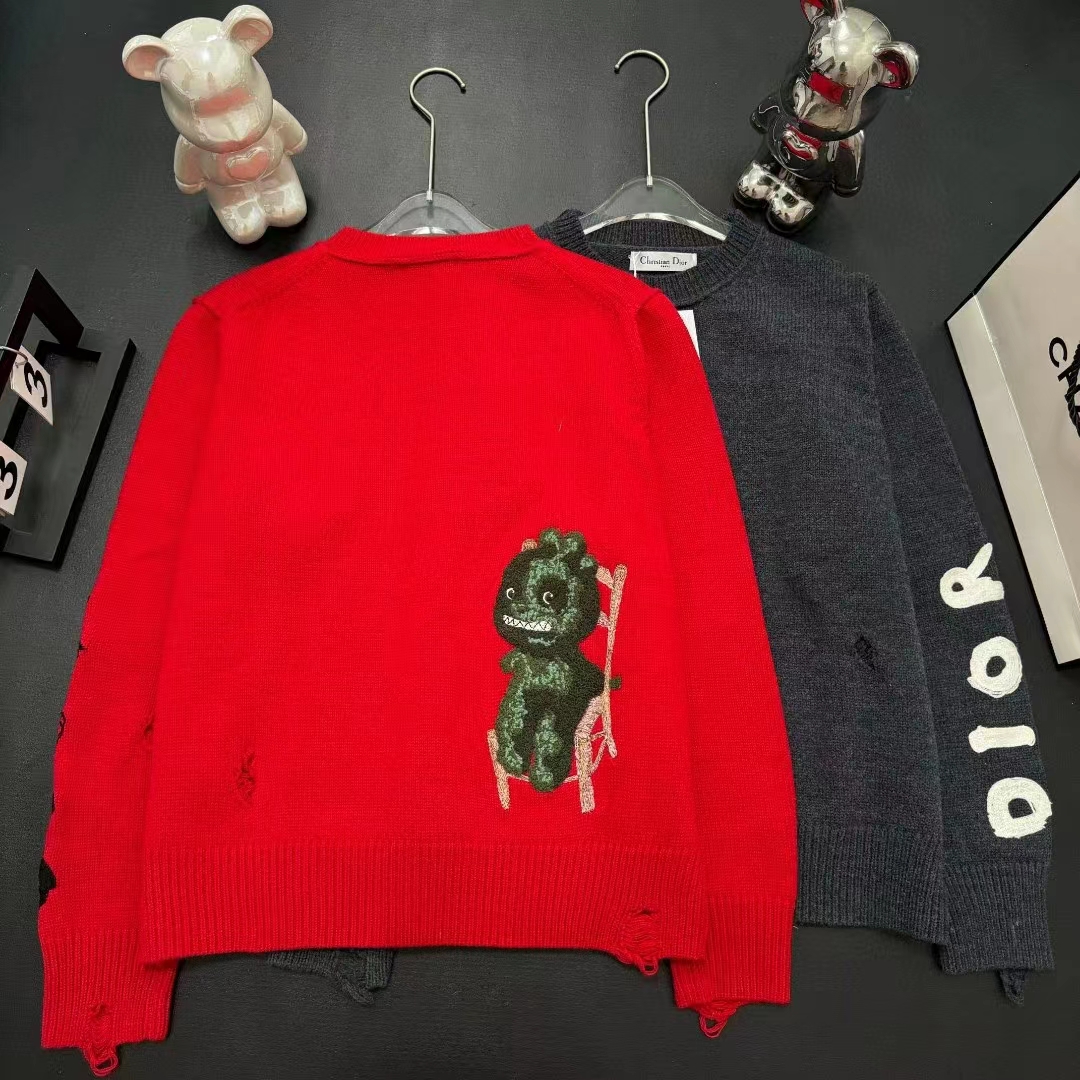Dior Women CD Dior Otani Workshop Sweater Red Wool Cashmere Jersey