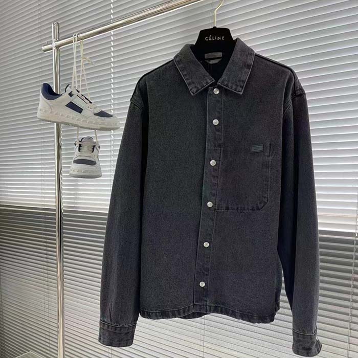 Dior Men CD Overshirt Black Cotton Twill Laser-Faded Vintage Effect Heavy-Weight Denim