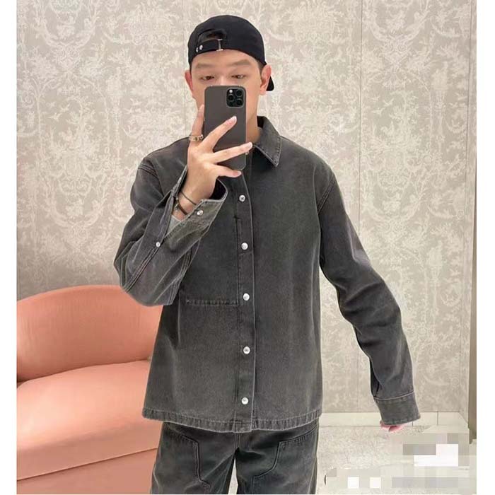 Dior Men CD Overshirt Black Cotton Twill Laser-Faded Vintage Effect Heavy-Weight Denim